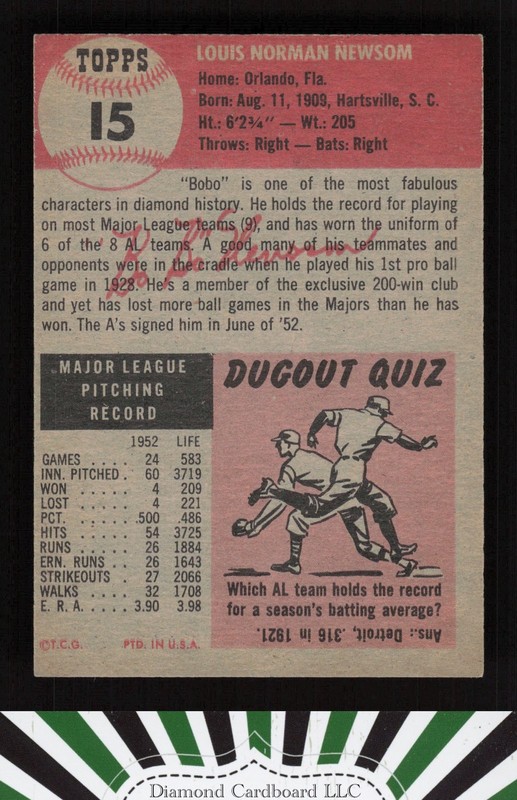 1953 Topps #15 Bobo Newsom NM g, back