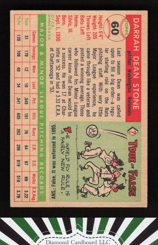 1955 Topps #60 Dean Stone VGEX+ i, back