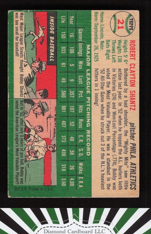 1954 Topps #21 Bobby Shantz VGEX l, back