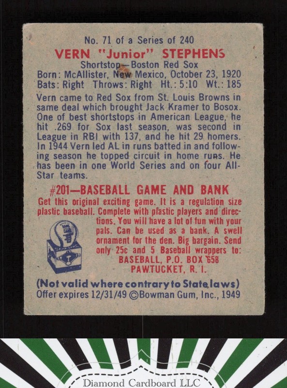 1949 Bowman #71 Vern "Junior" Stephens VG a, back