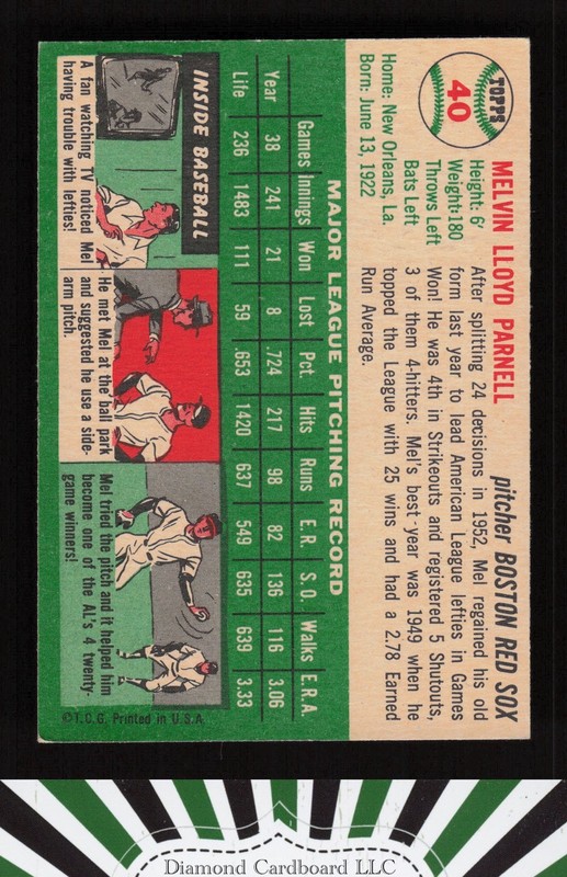 1954 Topps #40 Mel Parnell EX a, back