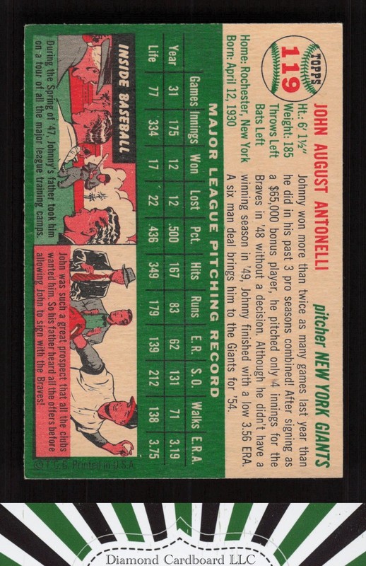 1954 Topps #119 Johnny Antonelli NM [CENTERED] a, back