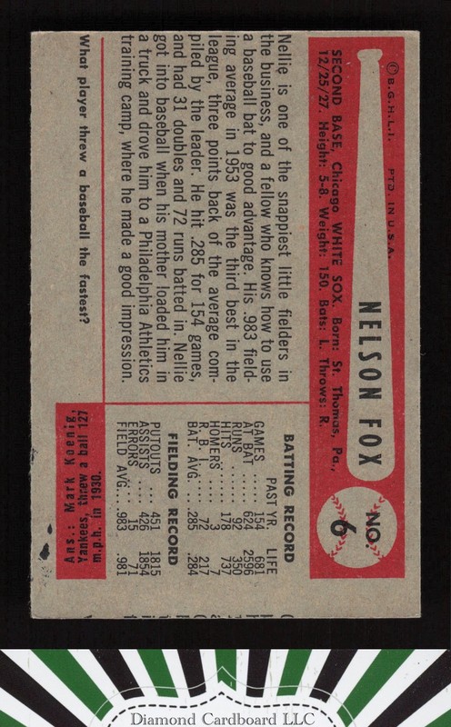 1954 Bowman #6 Nelson Fox VGEX e, back