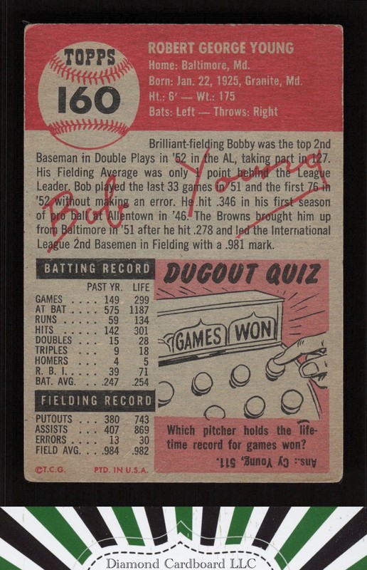 1953 Topps #160 Bobby Young : Bio uses white text FR c, back