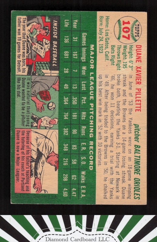 1954 Topps #107 Duane Pillette VGEX (ST) k, back
