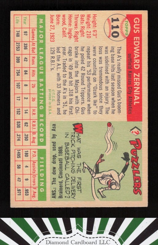 1955 Topps #110 Gus Zernial VGEX g, back