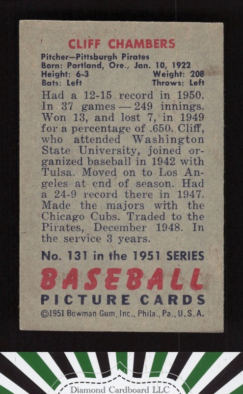 1951 Bowman #131 Cliff Chambers EX, back