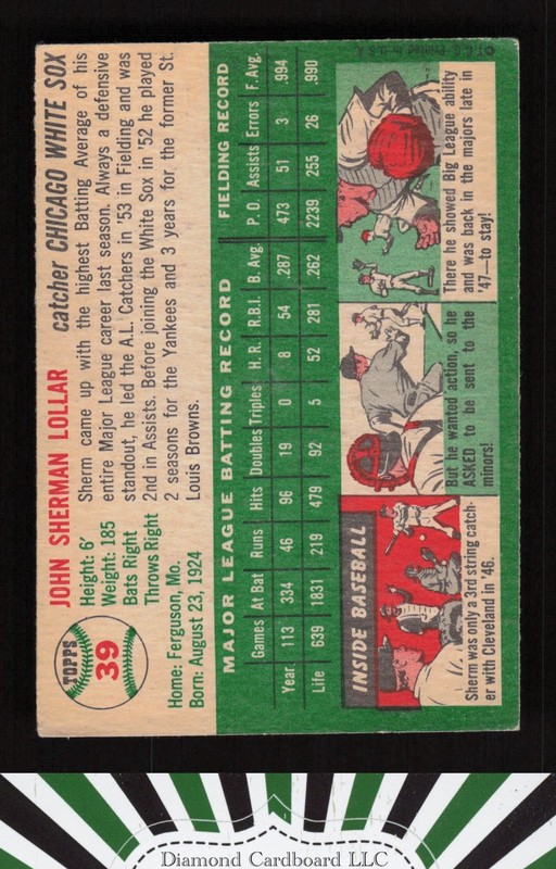 1954 Topps #39 Sherm Lollar VG+ d, back