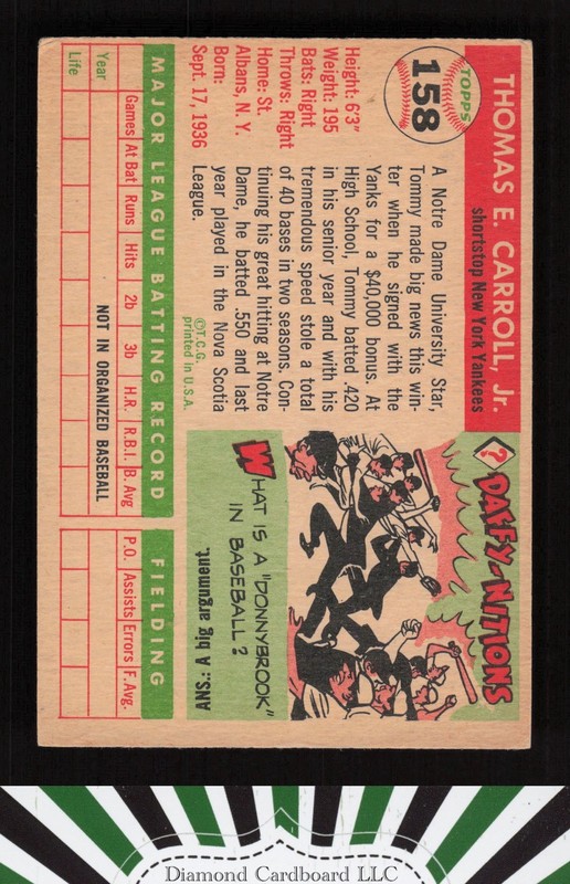 1955 Topps #158 Tom Carroll VGEX d, back