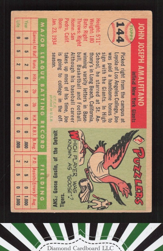 1955 Topps #144 Joe Amalfitano VGEX b, back
