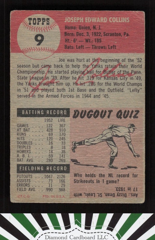 1953 Topps #9 Joe Collins GD a, back