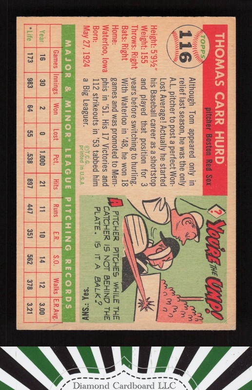 1955 Topps #116 Tom Hurd VGEX+ [CENTERED] e, back
