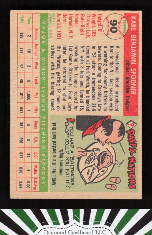 1955 Topps #90 Karl Spooner VGEX f, back