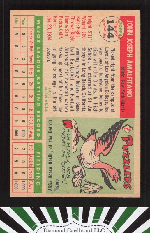 1955 Topps #144 Joe Amalfitano VG h, back