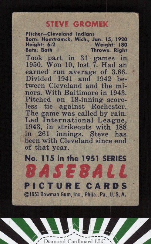 1951 Bowman #115 Steve Gromek GD, back