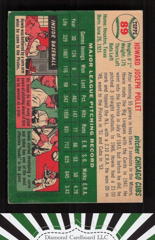 1954 Topps #89 Howie Pollet VGEX e, back