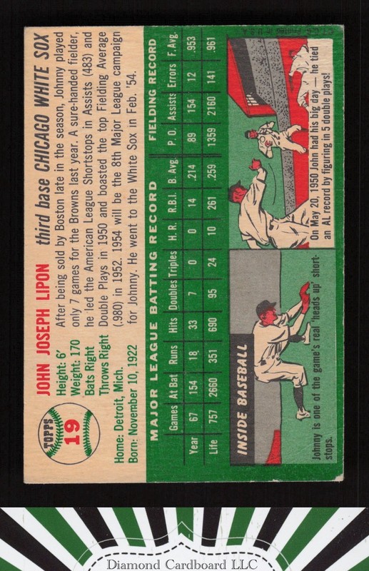 1954 Topps #19 Johnny Lipon VGEX+ c, back