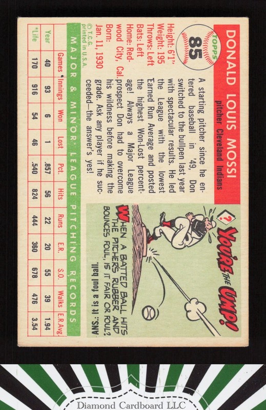 1955 Topps #85 Don Mossi EX [CENTERED] g, back