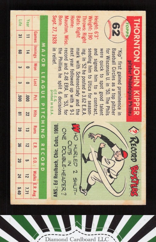 1955 Topps #62 Thornton Kipper VGEX [CENTERED] r, back