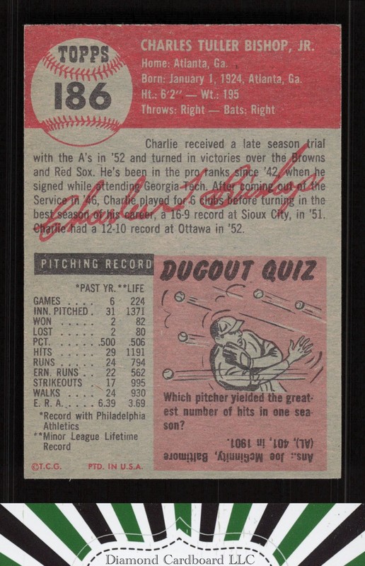 1953 Topps #186 Charlie Bishop EXMT i, back
