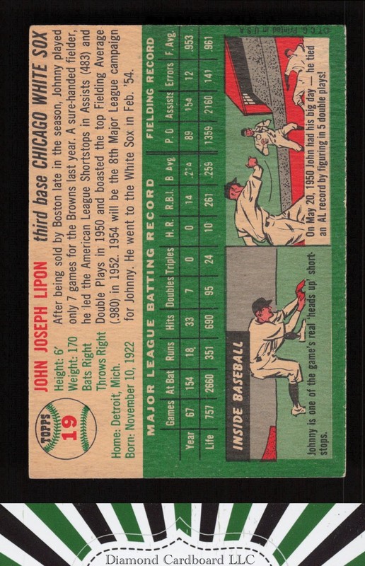 1954 Topps #19 Johnny Lipon EX (ST) i, back