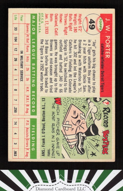 1955 Topps #49 J.W. Porter VGEX m, back