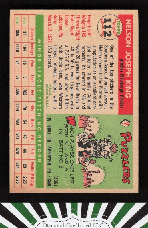 1955 Topps #112 Nelson King EXMT l, back