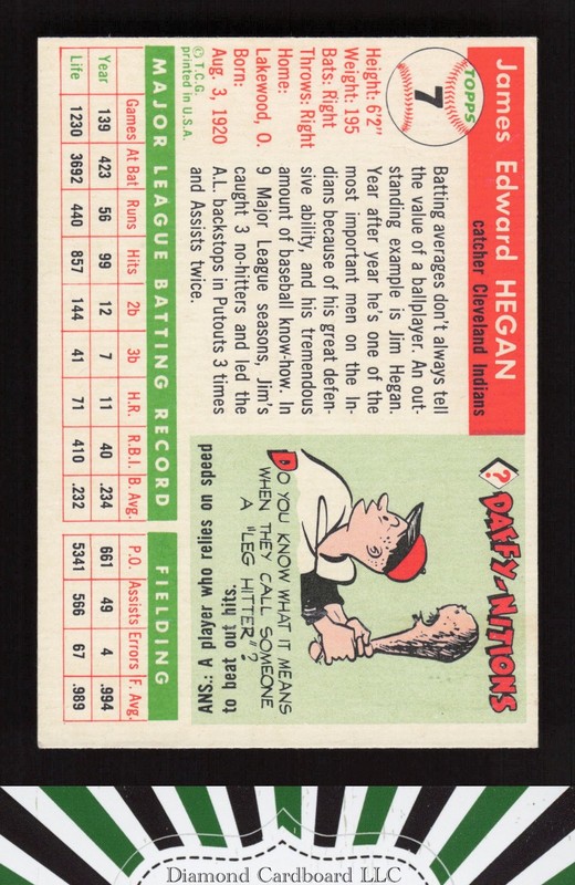 1955 Topps #7 Jim Hegan VGEX+ h, back
