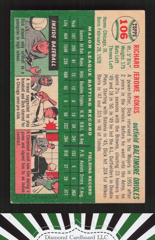 1954 Topps #106 Dick Kokos EX+ f, back
