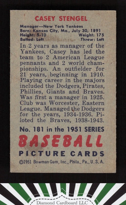 1951 Bowman #181 Casey Stengel VGEX a, back