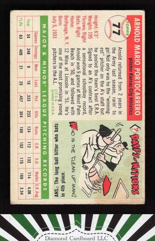 1955 Topps #77 Arnold Portocarrero VGEX b, back