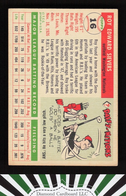 1955 Topps #16 Roy Sievers VGEX n, back