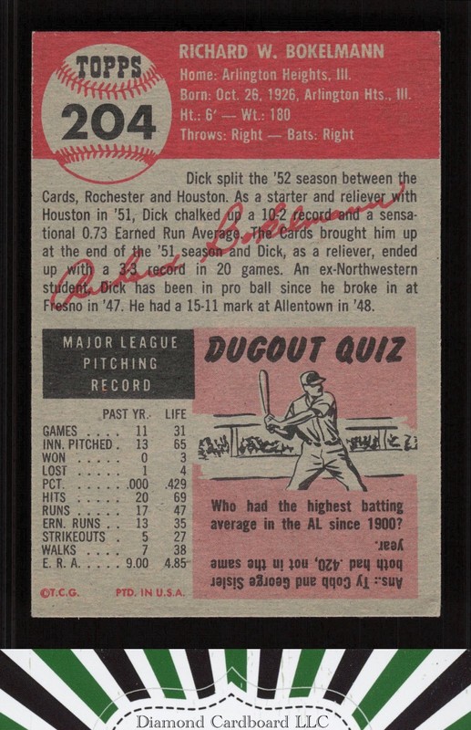 1953 Topps #204 Dick Bokelmann VGEX [VERY SHARP] h, back