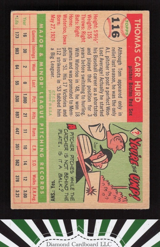 1955 Topps #116 Tom Hurd VG+ j, back