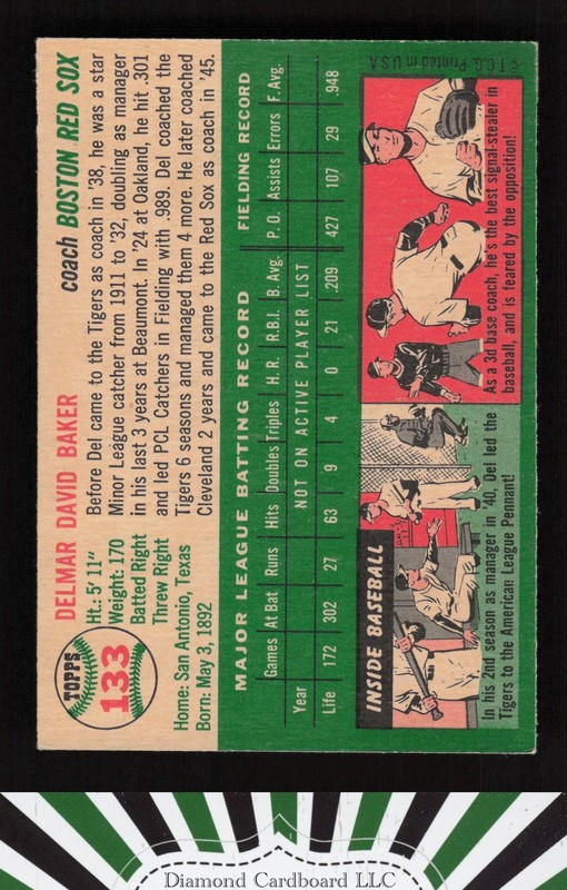 1954 Topps #133 Del Baker EX [NICELY CENTERED] l, back