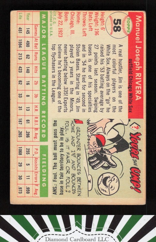 1955 Topps #58 Jim Rivera VG m, back