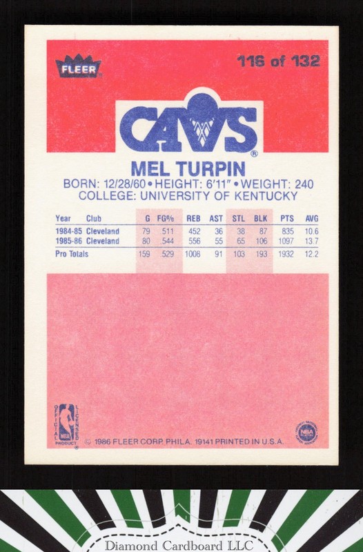 1986-87 Fleer #116 Mel Turpin NMMT, back