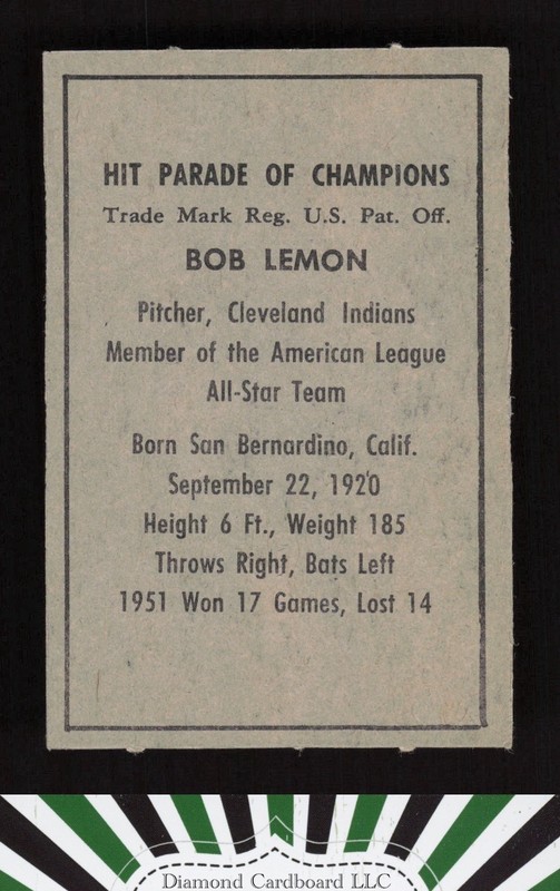 1952 Berk Ross Bob Lemon NM (OC), back