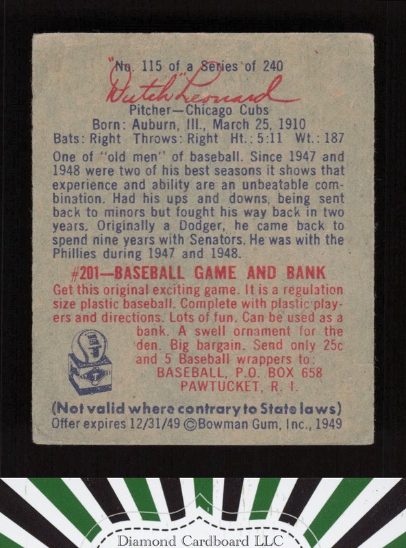 1949 Bowman #115 Emil "Dutch" Leonard VG a, back