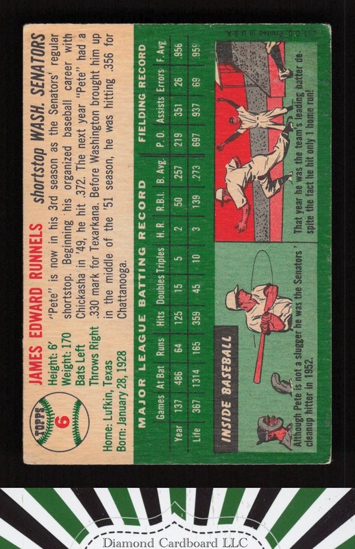 1954 Topps #6 Pete Runnels VGEX a, back