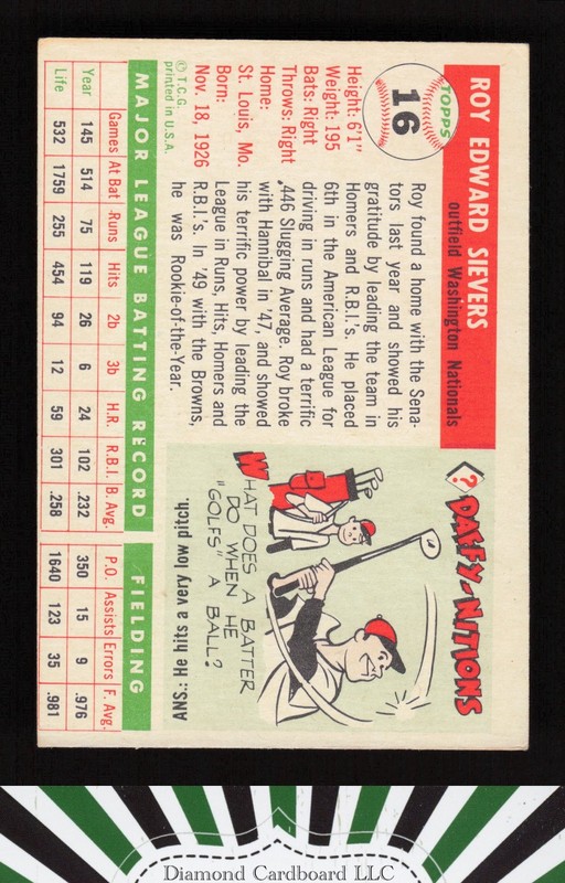1955 Topps #16 Roy Sievers EX (MC) o, back