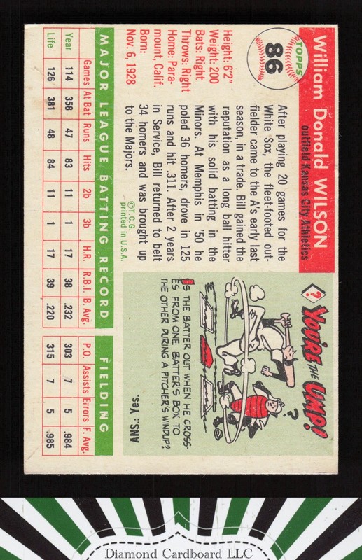 1955 Topps #86 Bill Wilson VGEX f, back