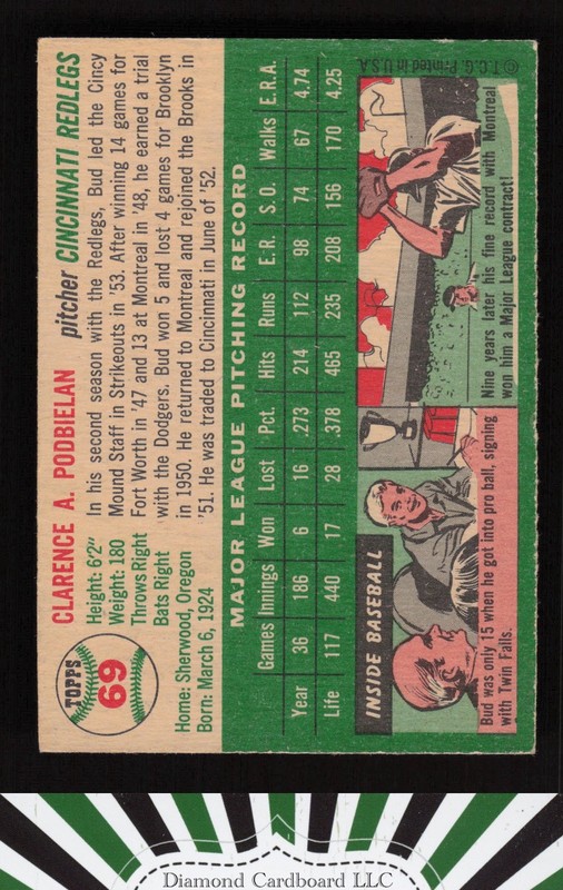1954 Topps #69 Bud Podbielan VG+ f, back