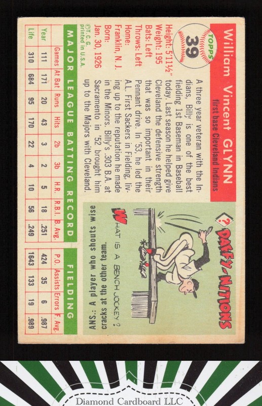 1955 Topps #39 Bill Glynn VGEX c, back