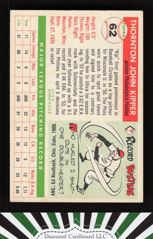 1955 Topps #62 Thornton Kipper VGEX o, back