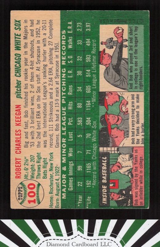 1954 Topps #100 Bob Keegan VGEX g, back