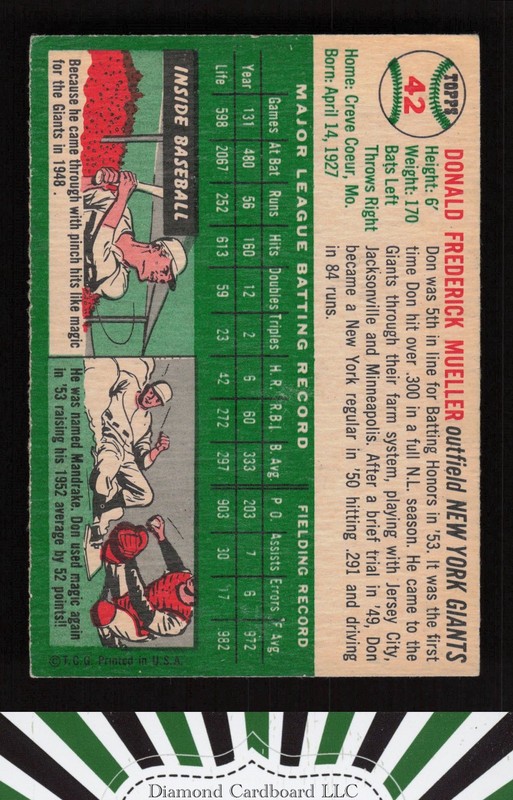 1954 Topps #42 Don Mueller VGEX b, back