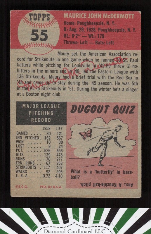1953 Topps #55 Maurice McDermott VG b, back