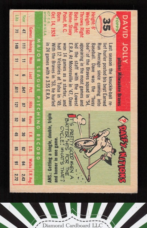 1955 Topps #35 Dave Jolly VG+ b, back