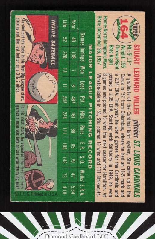 1954 Topps #164 Stu Miller VG+ k, back
